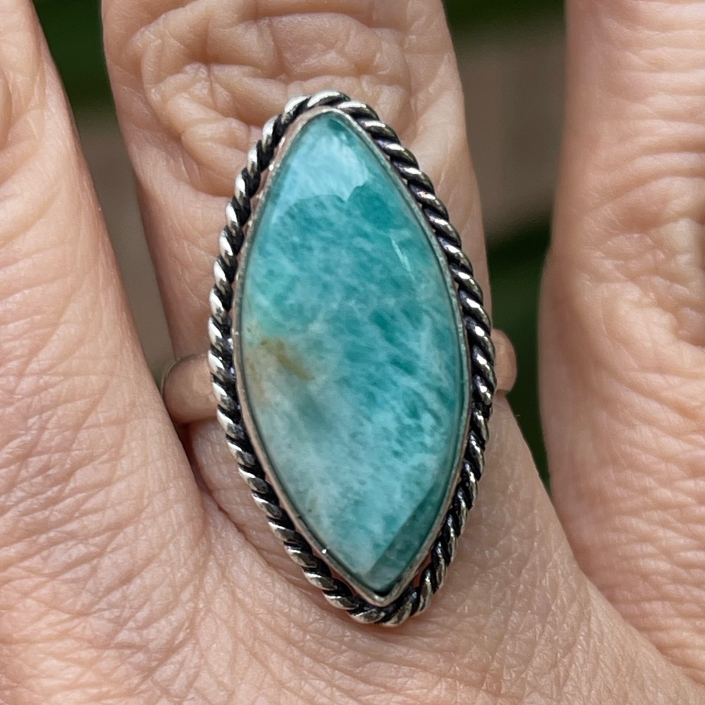 Natural Amazonite Solid Sterling Silver Size 7.0 … - image 1